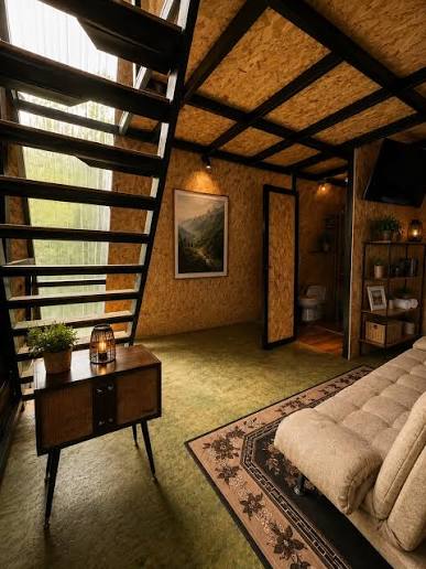 Interior acogedor de una cabaña